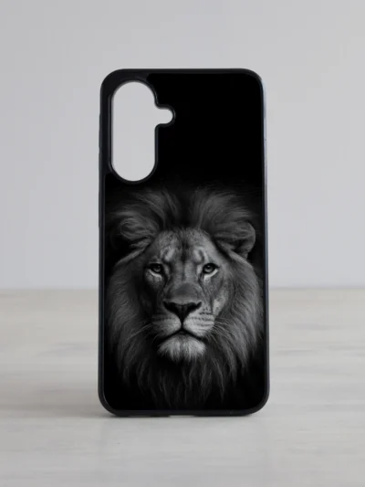 Samsung Galaxy ümbris mustvalge lõviga mustal taustal