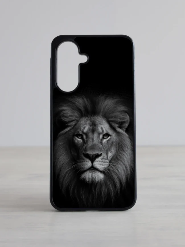 Samsung Galaxy ümbris mustvalge lõviga mustal taustal