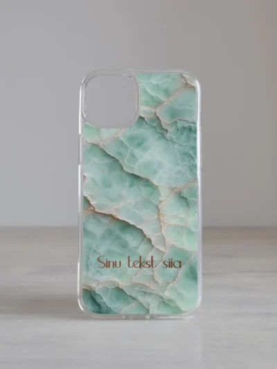 Mereroheline marmormustriga iPhone kaas kohandatava tekstiga