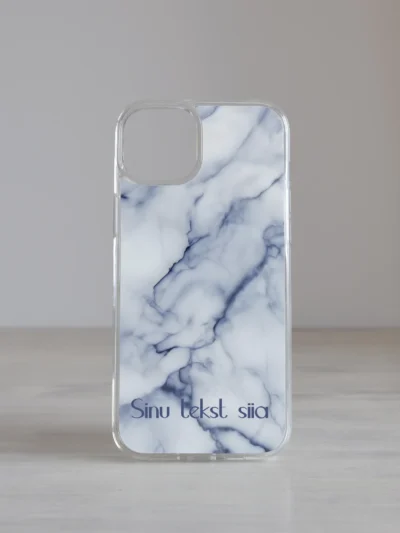 Valge-sinine marmormustriga iPhone kaas kohandatava nime või tekstiga