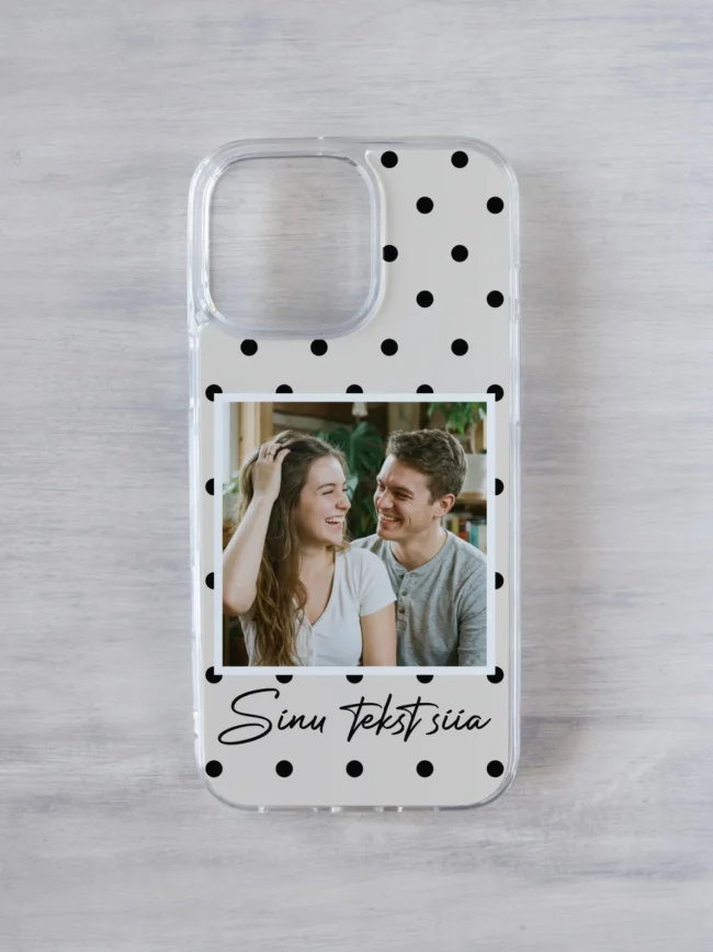 Mustad täpid hele taust polkamuster oma pildi ja tekstiga