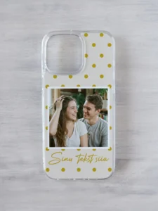 Kollane polkamuster oma pildi ja tekstiga