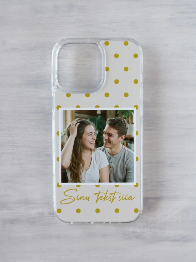 Kollane polkamuster oma pildi ja tekstiga