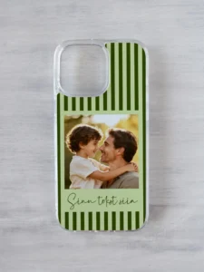 Roheliste triipudega iPhone kaas kohandatava tekstiga ja oma pildiga