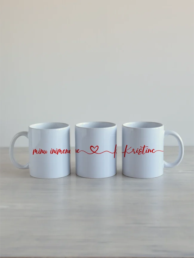 Kruus 330 ml “Minu inimene” oma nimega, südamega, punane tekst