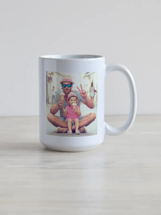 450ml valge keraamiline kruus oma fotoga personaliseeritud.