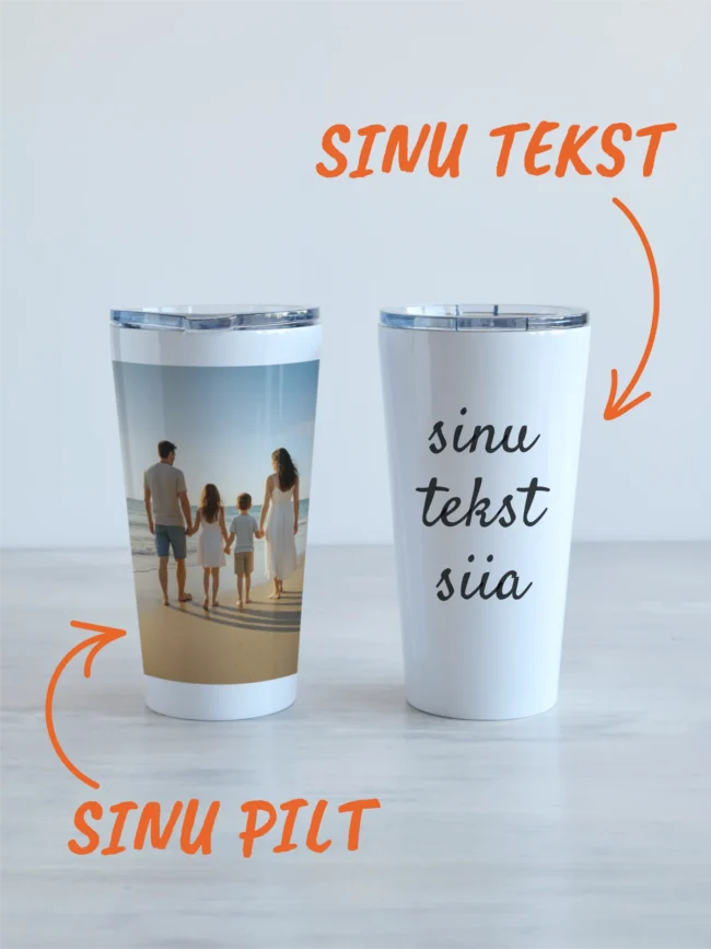 480ml valge termostass, personaliseeritav oma pildi ja/või tekstiga.