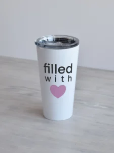 Valge 480ml termostass, filled with love ja troosa süda