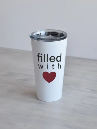Esileht Valge 480ml termostass, filled with love ja tumepunane süda