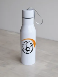 Valge 500ml Jalgpalliteemaline personaliseeritav veepudel, oranž-must.