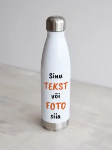 Personaliseritav joogipudel, millele saab trükkida oma foto või teksti.