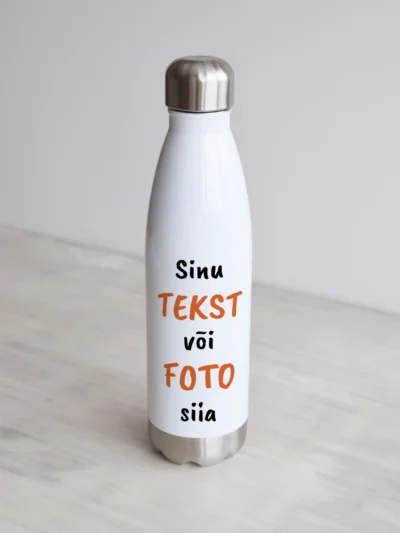 Esileht Personaliseritav joogipudel, millele saab trükkida oma foto või teksti.