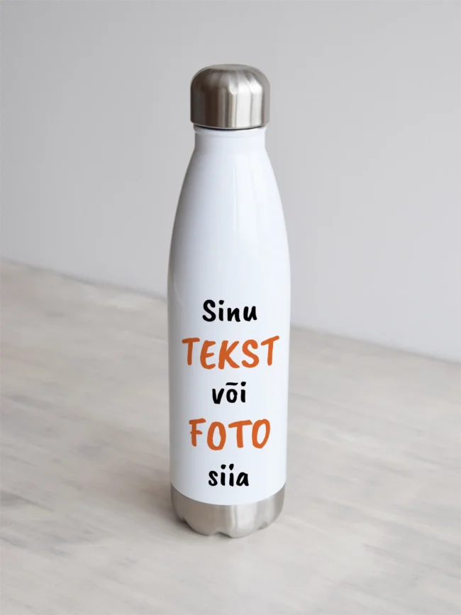 Personaliseritav joogipudel, millele saab trükkida oma foto või teksti.