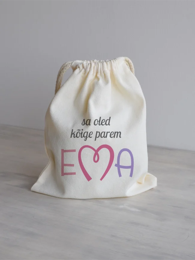 Riidest kinkekott kruusile "EMA"