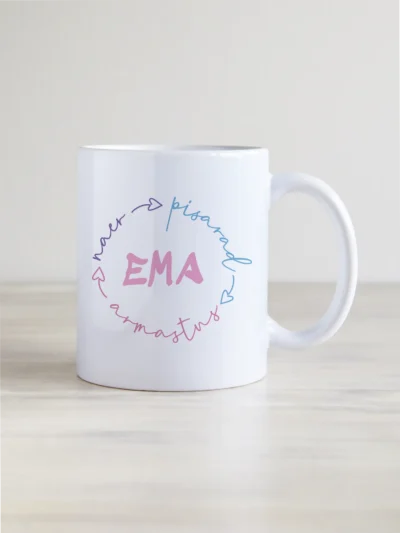 Esileht Emadepäevakruus, keskel sõna „ema“ ja ümber tekst naer, pisarad ja armastus