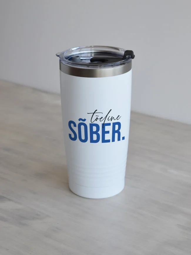 600 ml valge ringneck termoskruus toeline sober, sinine