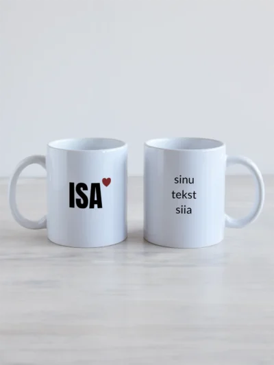 330 ml valge kruus isa südames tekstiga personaliseeritav molemad kuljed