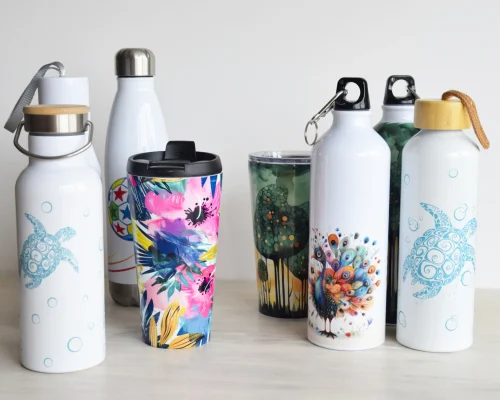 Trükitud näidistooted, joogipudelid, kohvitopsid, termostopsid